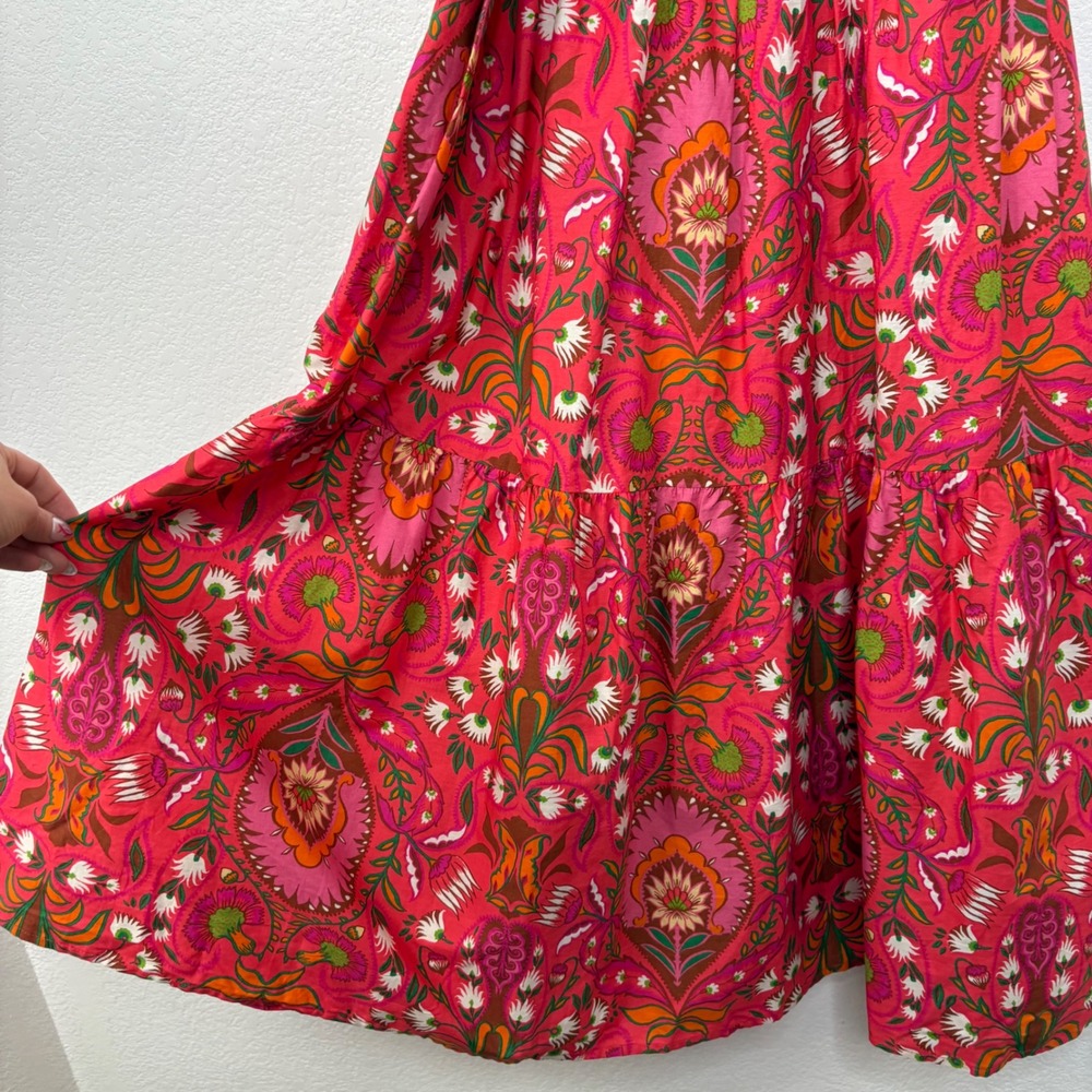 Vince Camuto Pink Floral Paisley Puff Sleeve Midi Dress Cotton Sz8 Side Pockets - Picture 5 of 11